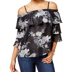 BCX Floral Trendy Cute Off Shoulder Top Size M